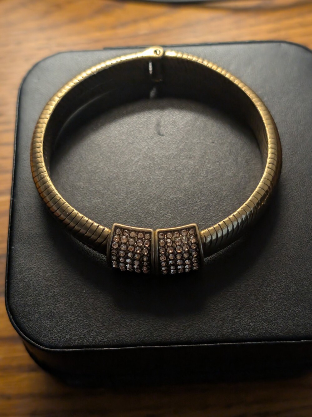Gold Tone Pavé Crystal Hinged Bangle Bracelet